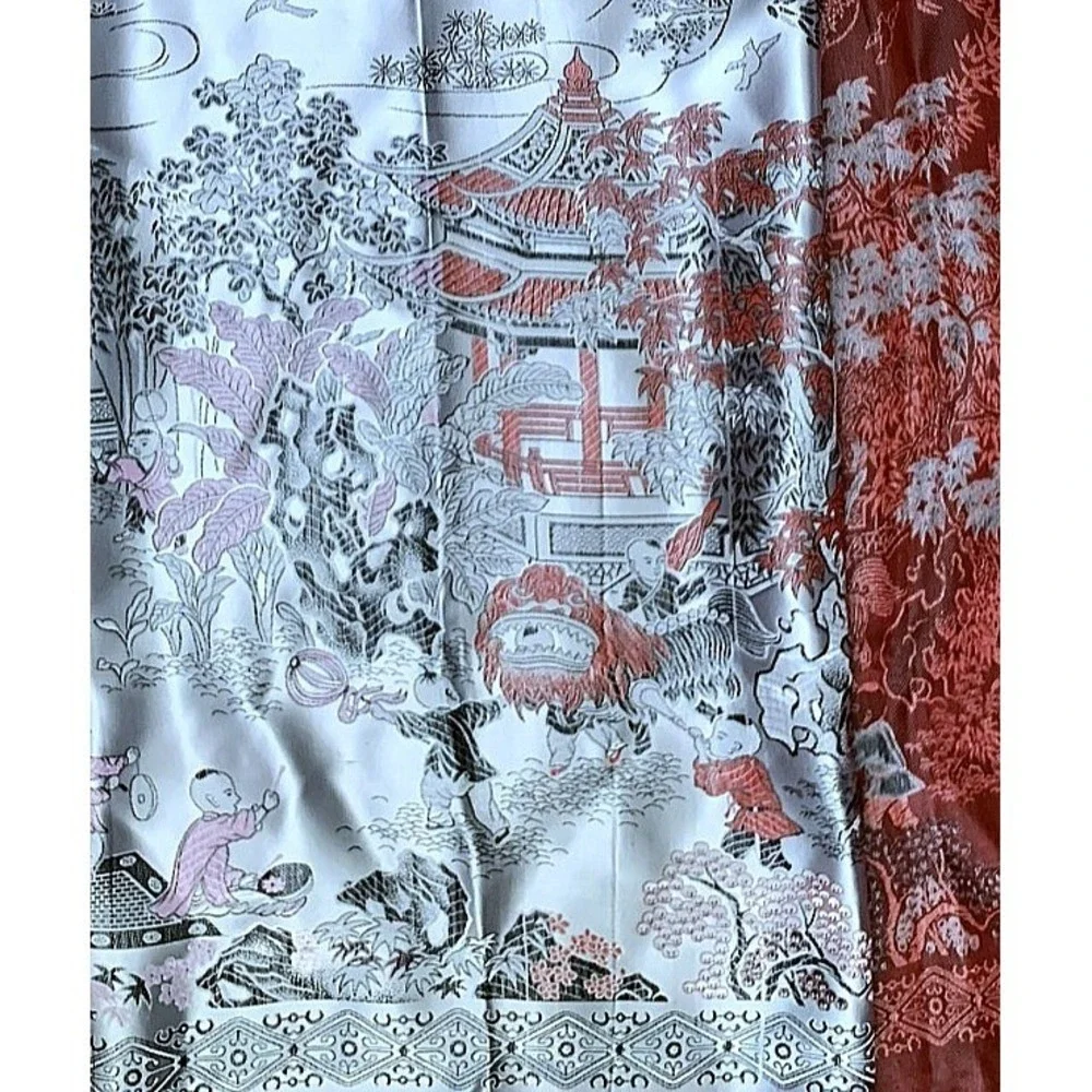 Vtg 1950's Chinese Silk Brocade Tablecloth Children at Play Dragon Parade 70x78